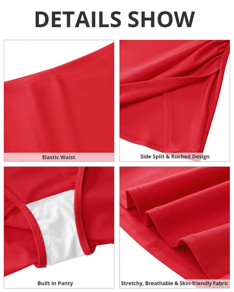 GRAPENT Swim Skirt Bottoms for Women High Waisted Bikini Bottom Ruched Side Split Bathing Suit Tummy Control Beach Skort