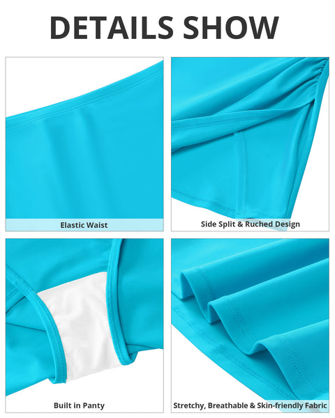 GRAPENT Swim Skirt Bottoms for Women High Waisted Bikini Bottom Ruched Side Split Bathing Suit Tummy Control Beach Skort