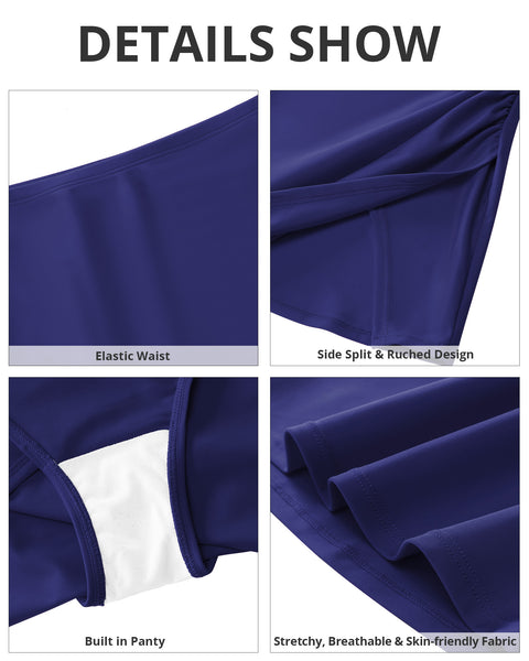 GRAPENT Swim Skirt Bottoms for Women High Waisted Bikini Bottom Ruched Side Split Bathing Suit Tummy Control Beach Skort