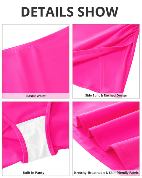 GRAPENT Swim Skirt Bottoms for Women High Waisted Bikini Bottom Ruched Side Split Bathing Suit Tummy Control Beach Skort