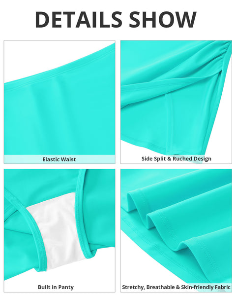 GRAPENT Swim Skirt Bottoms for Women High Waisted Bikini Bottom Ruched Side Split Bathing Suit Tummy Control Beach Skort