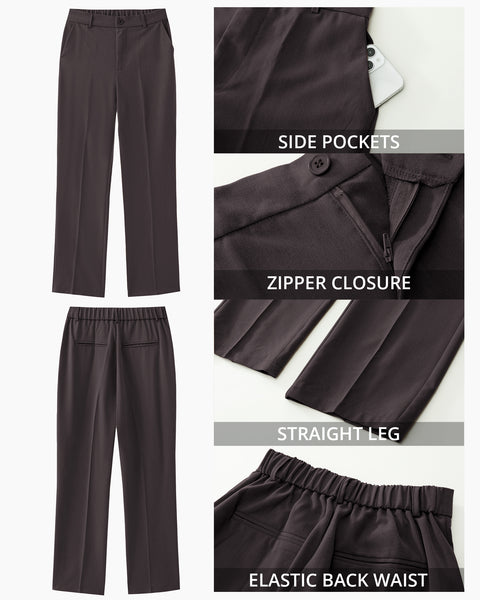 GRAPENT Pants for Women Work High Waisted Dress Pants Business Casual Relaxed Fit Straight Leg Elastic Waist Trousers