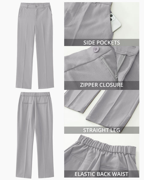 GRAPENT Pants for Women Work High Waisted Dress Pants Business Casual Relaxed Fit Straight Leg Elastic Waist Trousers