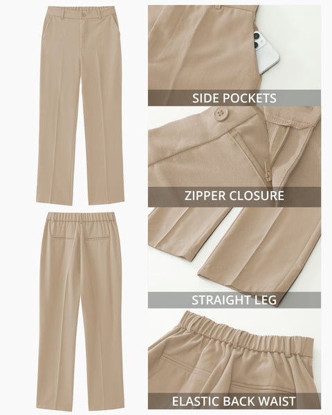 GRAPENT Pants for Women Work High Waisted Dress Pants Business Casual Relaxed Fit Straight Leg Elastic Waist Trousers