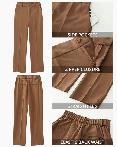 GRAPENT Pants for Women Work High Waisted Dress Pants Business Casual Relaxed Fit Straight Leg Elastic Waist Trousers