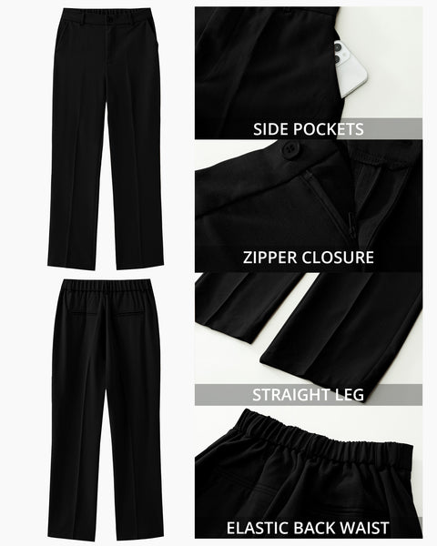 GRAPENT Pants for Women Work High Waisted Dress Pants Business Casual Relaxed Fit Straight Leg Elastic Waist Trousers
