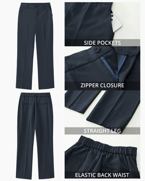 GRAPENT Pants for Women Work High Waisted Dress Pants Business Casual Relaxed Fit Straight Leg Elastic Waist Trousers