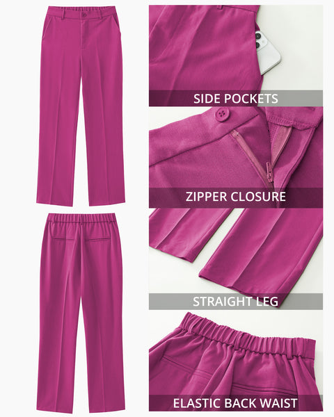 GRAPENT Pants for Women Work High Waisted Dress Pants Business Casual Relaxed Fit Straight Leg Elastic Waist Trousers