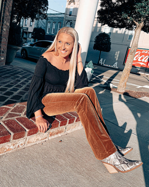 GRAPENT Flare Velvet Pants for Women High Waisted Wide Leg Stretch Elastic Waist Pull On Trousers Front Seam Slacks