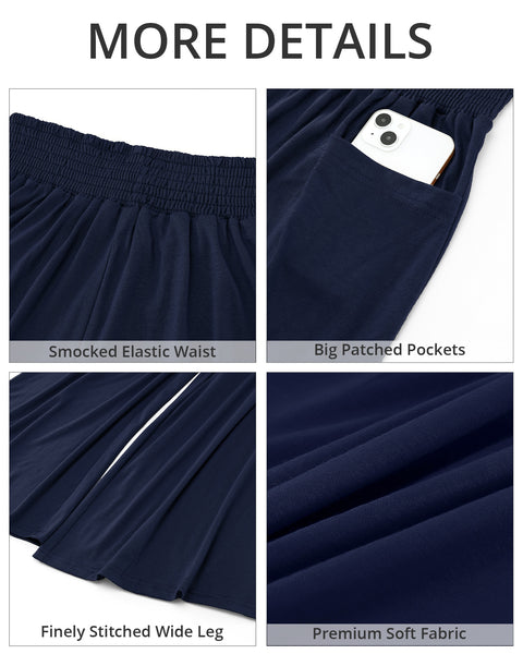 GRAPENT Wide Leg Pants for Women High Wasited Baggy Palazzo Pants Casual Pull On Bell Bottom Smocked Elastic Waist Pants