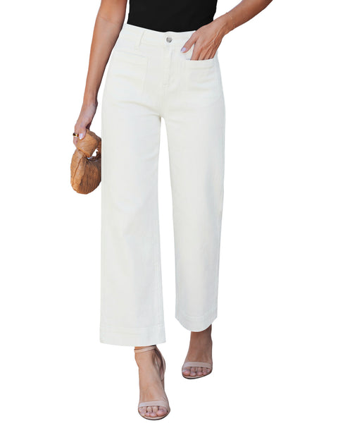 GRAPENT Wide Leg Jeans for Women Cropped High Waisted Trendy Patch Pocket Baggy Loose Straight Leg Stretchy Denim Pants