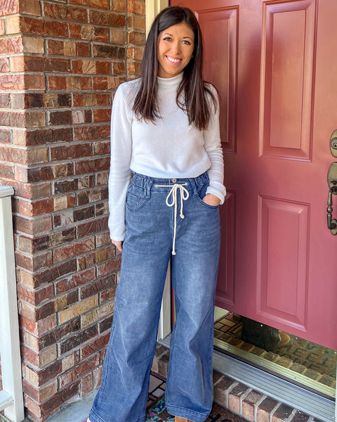 GRAPENT Wide Leg Jeans for Women Stretch High Wasited Elastic Waist Bell Bottom Baggy Y2K Pants