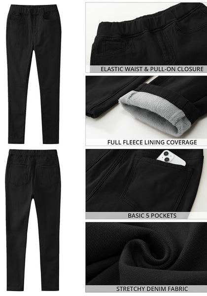 GRAPENT Jeans for Women High Waisted Pull On Fleece Lined Leggings Stretchy Denim Skinny Jeggings Thermal Winter Pants