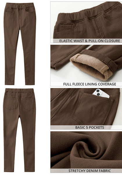 GRAPENT Jeans for Women High Waisted Pull On Fleece Lined Leggings Stretchy Denim Skinny Jeggings Thermal Winter Pants