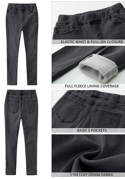 GRAPENT Jeans for Women High Waisted Pull On Fleece Lined Leggings Stretchy Denim Skinny Jeggings Thermal Winter Pants