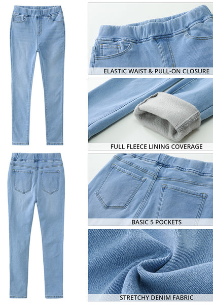 GRAPENT Jeans for Women High Waisted Pull On Fleece Lined Leggings Stretchy Denim Skinny Jeggings Thermal Winter Pants