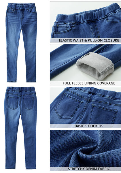 GRAPENT Jeans for Women High Waisted Pull On Fleece Lined Leggings Stretchy Denim Skinny Jeggings Thermal Winter Pants