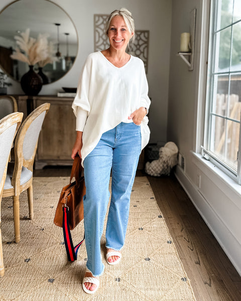 GRAPENT Straight Leg Jeans for Women High Waisted Stretchy Frayed Raw Hem Loose Denim Pants Casual Baggy Jean Trousers