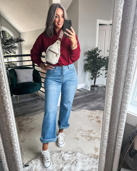 GRAPENT Straight Leg Jeans for Women High Waisted Stretchy Frayed Raw Hem Loose Denim Pants Casual Baggy Jean Trousers