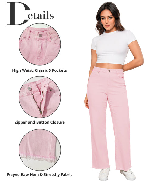 GRAPENT Straight Leg Jeans for Women High Waisted Stretchy Frayed Raw Hem Loose Denim Pants Casual Baggy Jean Trousers