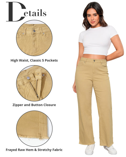 GRAPENT Straight Leg Jeans for Women High Waisted Stretchy Frayed Raw Hem Loose Denim Pants Casual Baggy Jean Trousers