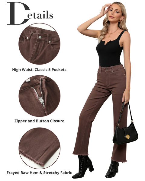 GRAPENT Straight Leg Jeans for Women High Waisted Stretchy Frayed Raw Hem Loose Denim Pants Casual Baggy Jean Trousers