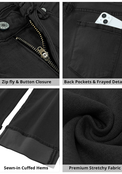 GRAPENT Wide Leg Jeans for Women High Waisted Stretchy Denim Capri Pants Fold Hem Cropped Baggy Capris Jeans with Pocket