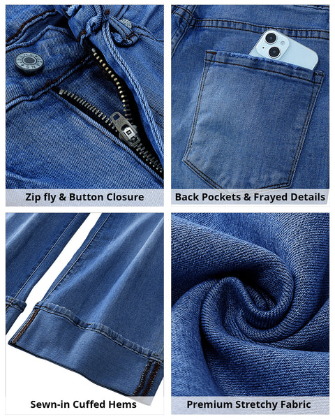 GRAPENT Wide Leg Jeans for Women High Waisted Stretchy Denim Capri Pants Fold Hem Cropped Baggy Capris Jeans with Pocket