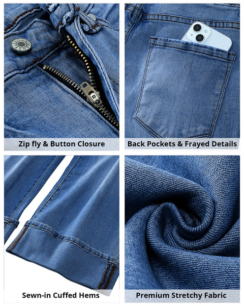 GRAPENT Wide Leg Jeans for Women High Waisted Stretchy Denim Capri Pants Fold Hem Cropped Baggy Capris Jeans with Pocket