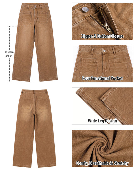 GRAPENT Womens Wide Leg Jeans High Waisted Stretch Denim Pants Patch Pocket | Effortless Wide Leg Silhouette, High Rise, 29.5 Inch Inseam, Full Length, Soft Stretch Denim, Jean Pants, Casual Work Outfits