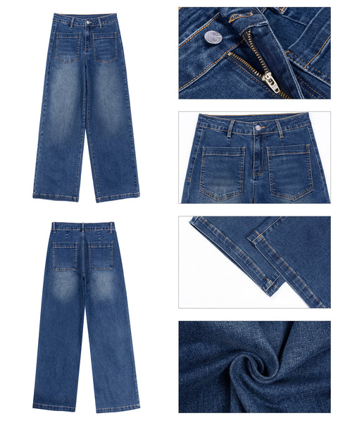 GRAPENT Womens Wide Leg Jeans High Waisted Stretch Denim Pants Patch Pocket | Effortless Wide Leg Silhouette, High Rise, 29.5 Inch Inseam, Full Length, Soft Stretch Denim, Jean Pants, Casual Work Outfits
