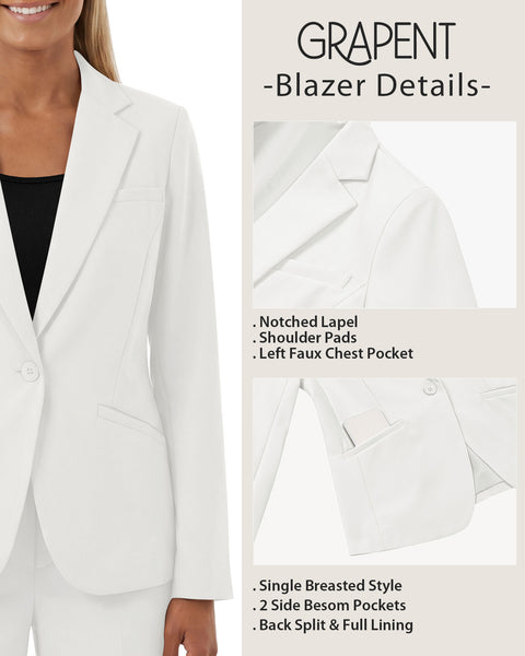 GRAPENT Blazers for Women Business Casual Long Sleeve Work Office Jackets | Womens Blazers Dressy Casual Outfits, Notched Lapel, Shoulder Pads, Single Button and 2 Pockets, Work Wear, Interview Outfits