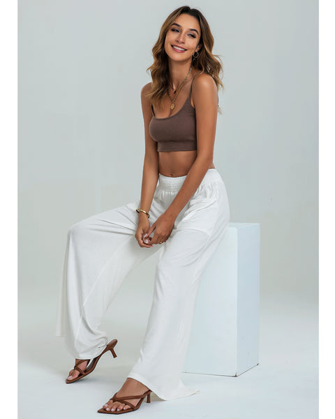 GRAPENT Wide Leg Pants for Women High Wasited Baggy Palazzo Pants Casual Pull On Bell Bottom Smocked Elastic Waist Pants