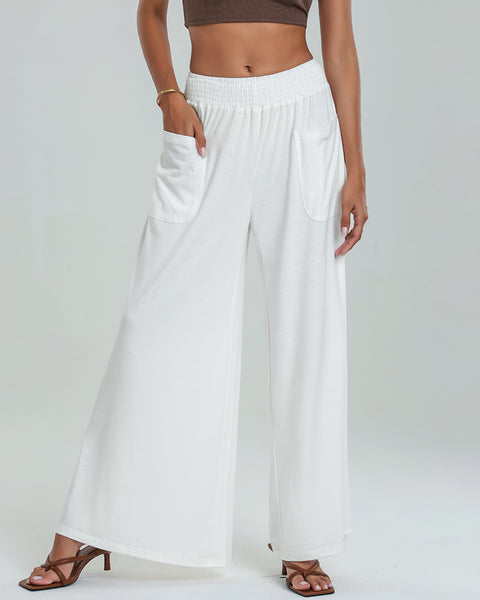 GRAPENT Wide Leg Pants for Women High Wasited Baggy Palazzo Pants Casual Pull On Bell Bottom Smocked Elastic Waist Pants