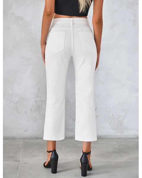 GRAPENT Jeans for Women Trendy High Waisted Baggy Straight Leg Stretchy Denim Ankle Pants Cropped Jeans with Pockets