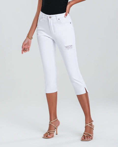 GRAPENT Capris Jeans for Women High Waisted Stretchy Ripped Skinny Denim Capri Pants Distressed Cropped Jeggings Casual