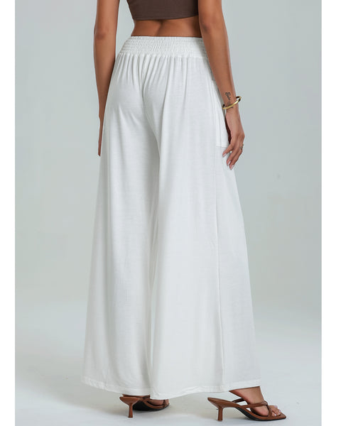 GRAPENT Wide Leg Pants for Women High Wasited Baggy Palazzo Pants Casual Pull On Bell Bottom Smocked Elastic Waist Pants