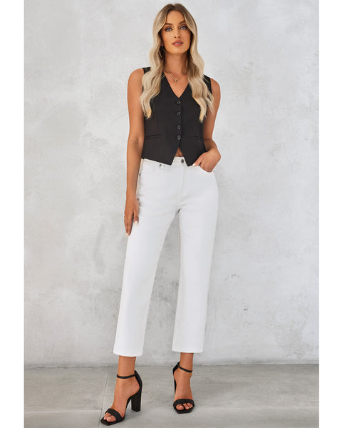 GRAPENT Jeans for Women Trendy High Waisted Baggy Straight Leg Stretchy Denim Ankle Pants Cropped Jeans with Pockets