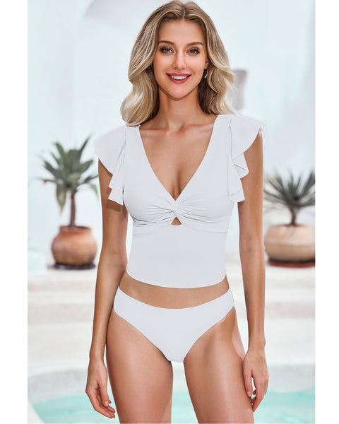 GRAPENT Tankini Tops for Women Swimwear Top Only Ruffle Bathing Suit Cut Out Long Bikini Tops Swimsuit Beach Resort Wear