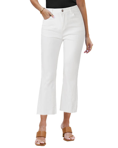 GRAPENT Women's High Waisted Flared Cropped Jeans Raw Hem Denim Pants
