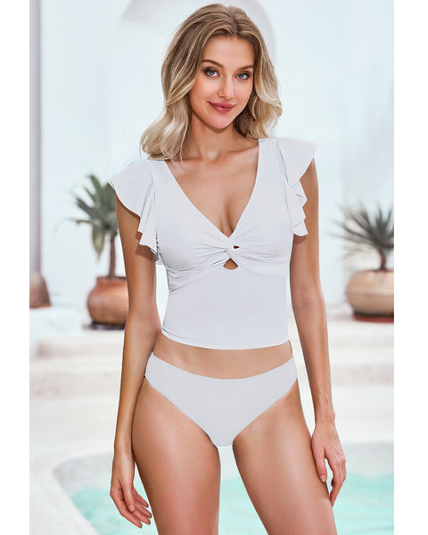 GRAPENT Tankini Tops for Women Swimwear Top Only Ruffle Bathing Suit Cut Out Long Bikini Tops Swimsuit Beach Resort Wear