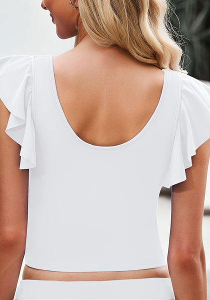 GRAPENT Tankini Tops for Women Swimwear Top Only Ruffle Bathing Suit Cut Out Long Bikini Tops Swimsuit Beach Resort Wear