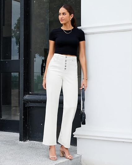 GRAPENT Wide Leg Jeans for Women High Waisted Trendy Button Fly Stretchy Denim Pants Vintage Straight Leg Trouser Jeans