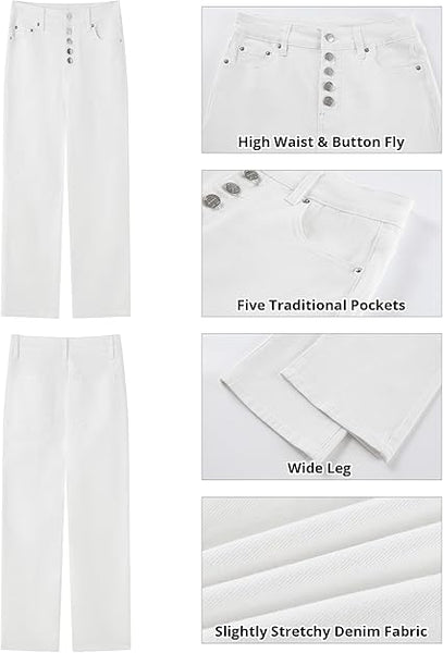 GRAPENT Wide Leg Jeans for Women High Waisted Trendy Button Fly Stretchy Denim Pants Vintage Straight Leg Trouser Jeans