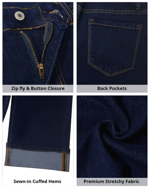 GRAPENT Wide Leg Jeans for Women High Waisted Stretchy Denim Capri Pants Fold Hem Cropped Baggy Capris Jeans with Pocket