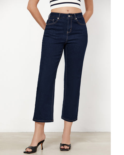 GRAPENT Jeans for Women Trendy High Waisted Baggy Straight Leg Stretchy Denim Ankle Pants Cropped Jeans with Pockets