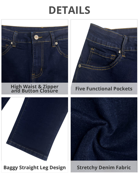 GRAPENT Jeans for Women Trendy High Waisted Baggy Straight Leg Stretchy Denim Ankle Pants Cropped Jeans with Pockets