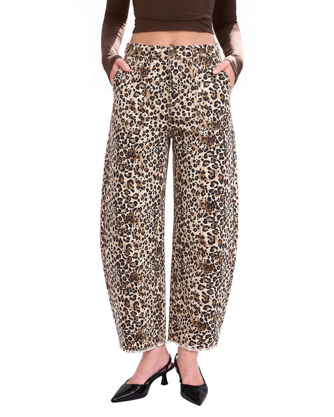 GRAPENT Leopard Barrel Jeans Women High Rise Frayed Hem Cheetah Print Pants | Adjustable Cinched Waist, Ankle Length, 28" Inseam, High Waisted, Leopard Print, Country Concert Outfits, Casual Work Wear