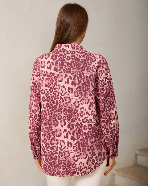 GRAPENT Women's Leopard Jean Jacket Oversized Cheetah Print Denim Shacket Non‑stretch, Leopard Print, Longline Silhouette, Button Down Denim Jackets, Flap Chest Pockets, Casual Outings, Fall Outfits