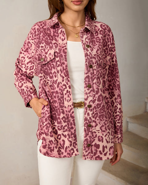 GRAPENT Women's Leopard Jean Jacket Oversized Cheetah Print Denim Shacket Non‑stretch, Leopard Print, Longline Silhouette, Button Down Denim Jackets, Flap Chest Pockets, Casual Outings, Fall Outfits